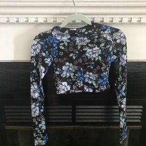 ASOS Cropped Floral Ruched Long-Sleeve
